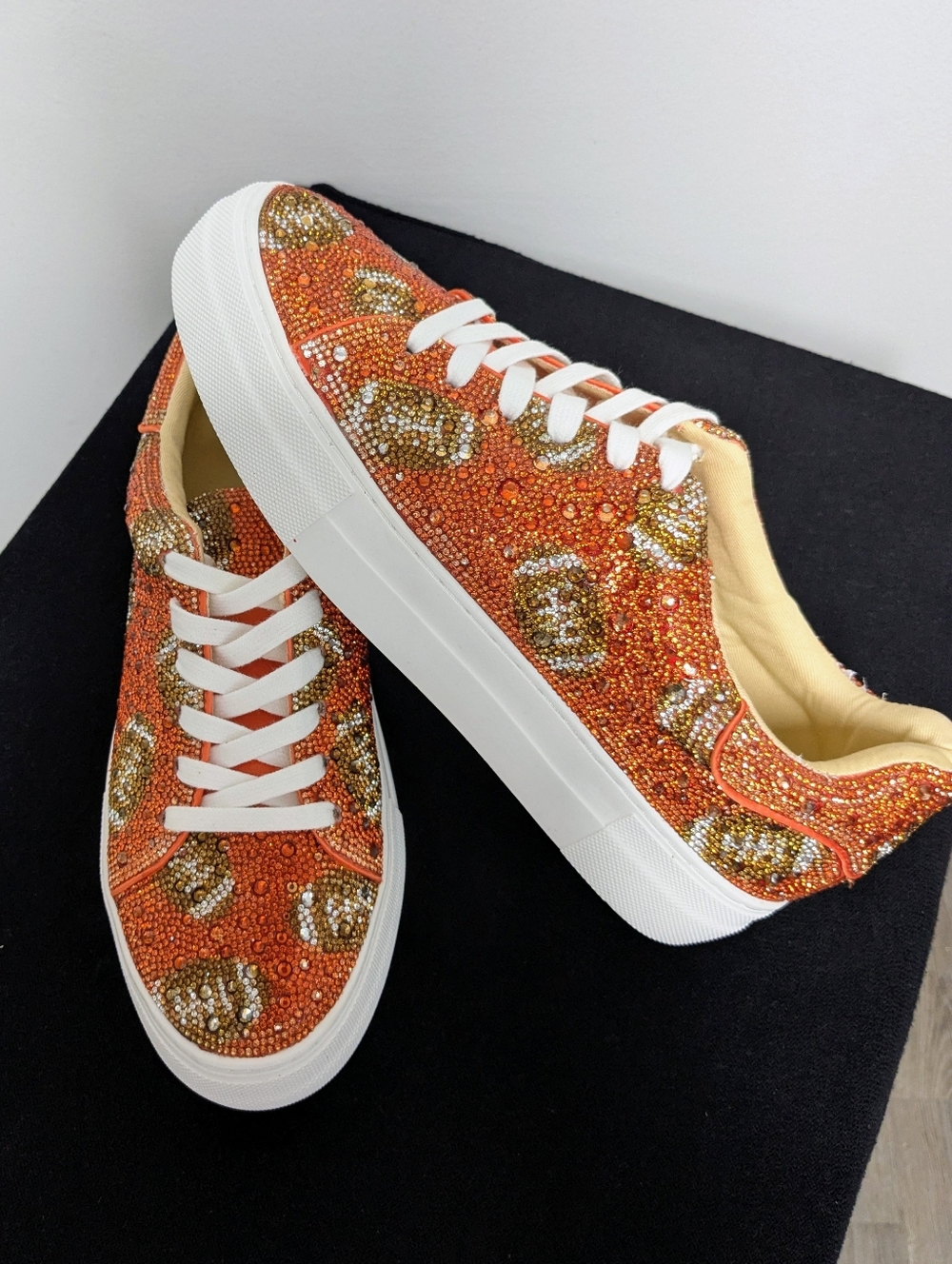 Betsey Johnson Orange Rhinestone Football Platform Sneaker